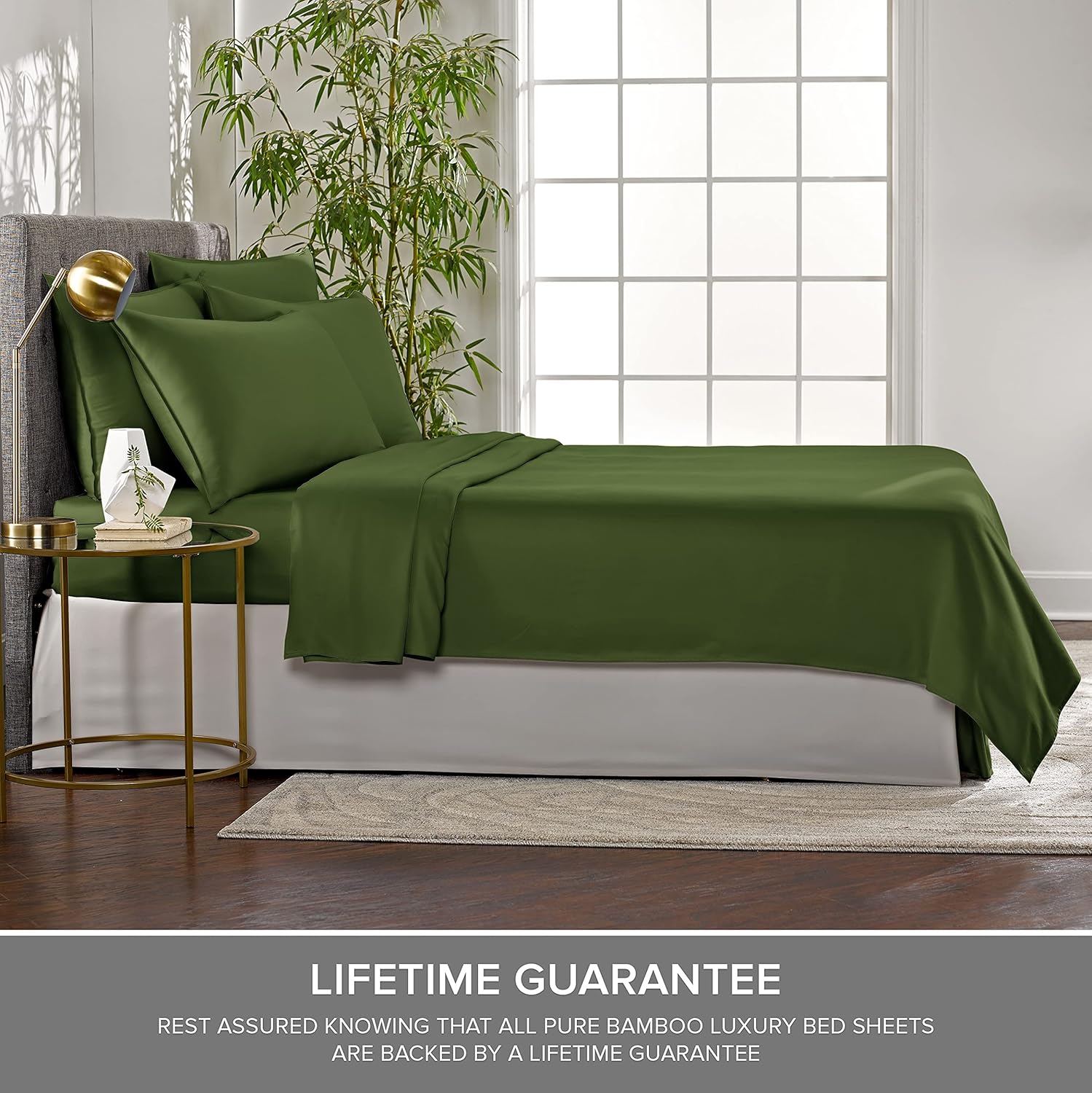Pure Bamboo Twin Sheets - 100% Organic Viscose Bed Sheet Set | Luxuriously Soft & Cooling (Twin, Pesto)