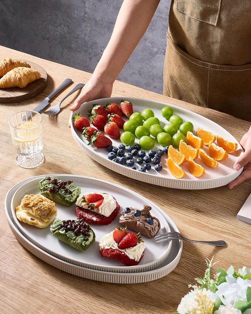 Famiware Serving Platter - Elegant Matte White Oval Dishes for Entertaining | 16/14.6/12.9 Inch Sizes