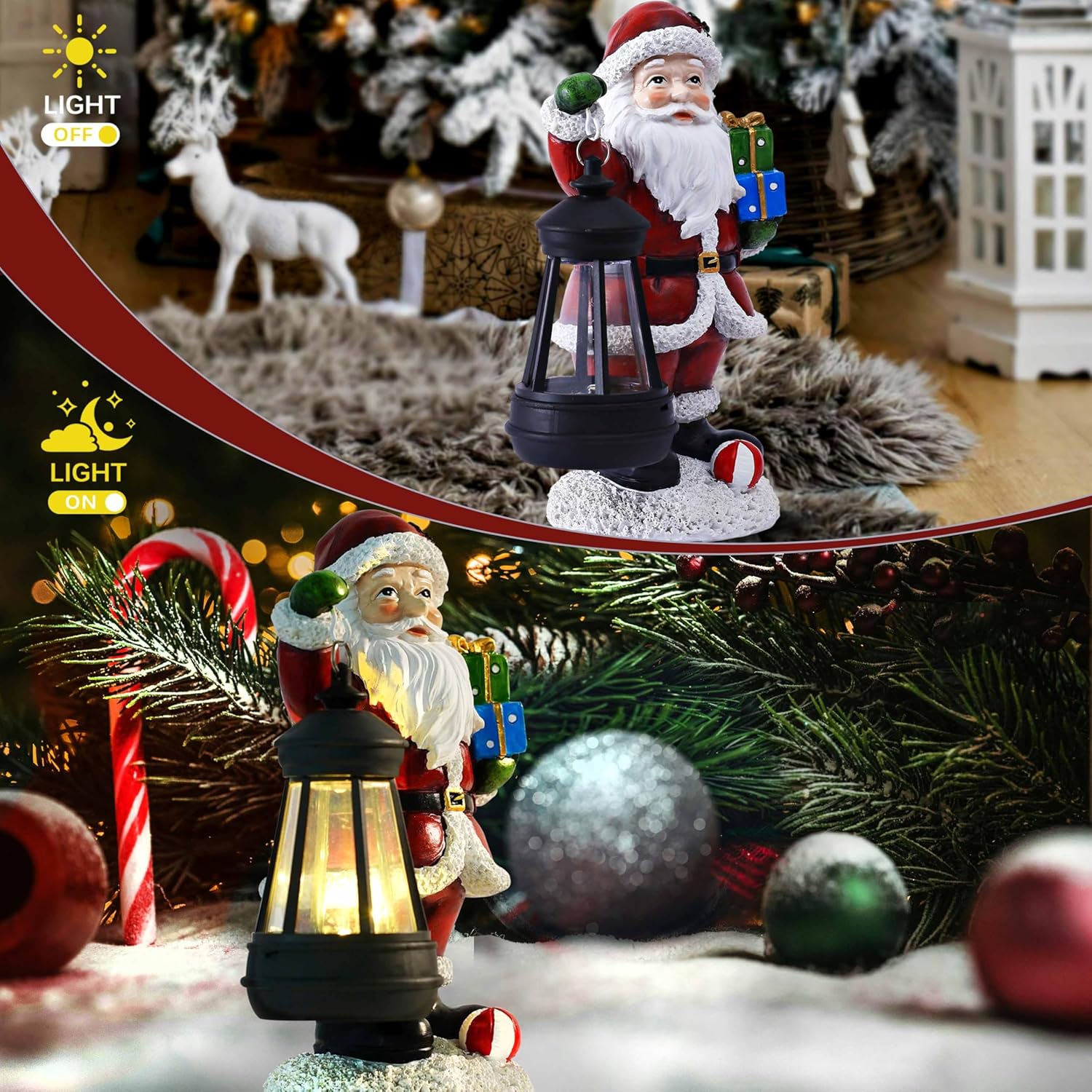 Skiennix Santa Claus Decor - Charming Standing Figurines with Lantern Light for Holiday Home Decor