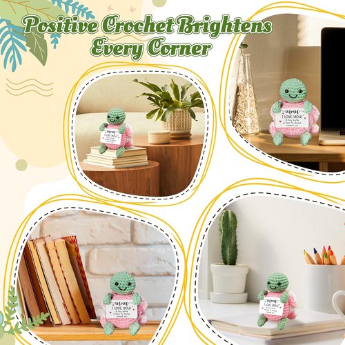 HEXMOZ Mother's Day Gifts | Sentimental I Love You Mom Gift - Pink Turtle Crochet with Positive Card