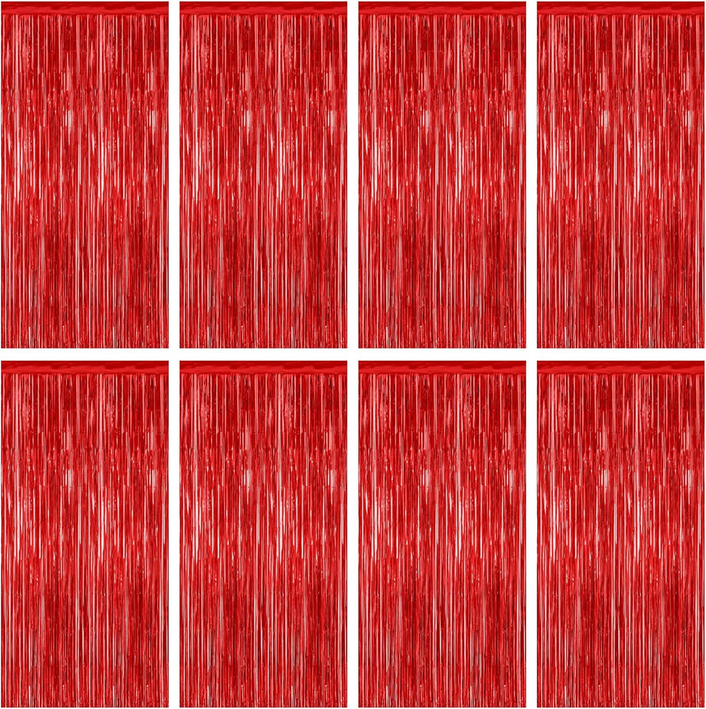 Red Backdrop by Party Essentials - 8 Pack Metallic Foil Fringe Curtains | 3.28 FT x 7.05 FT for Photo Booths & Parties