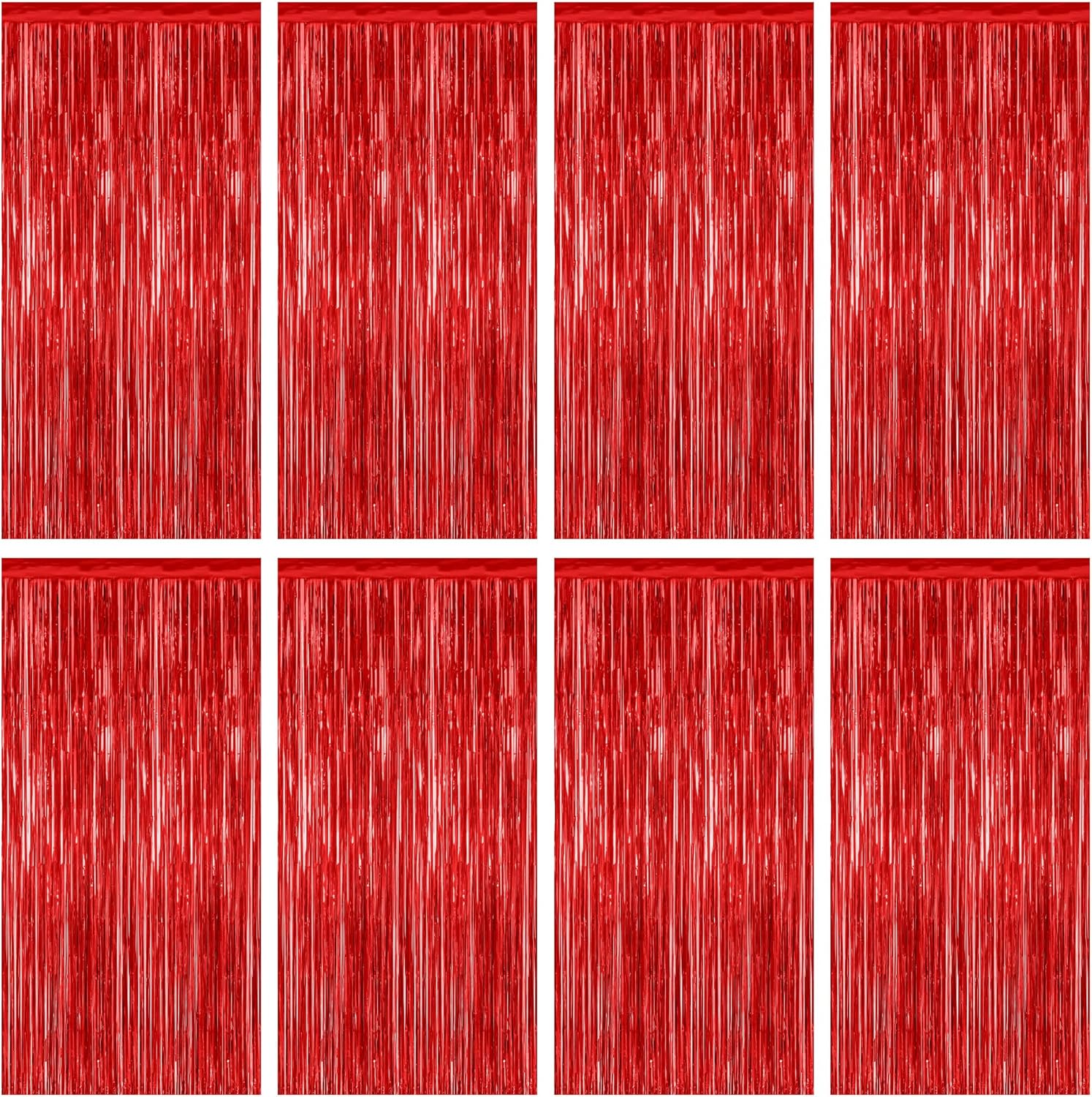 Red Backdrop by Party Essentials - 8 Pack Metallic Foil Fringe Curtains | 3.28 FT x 7.05 FT for Photo Booths & Parties