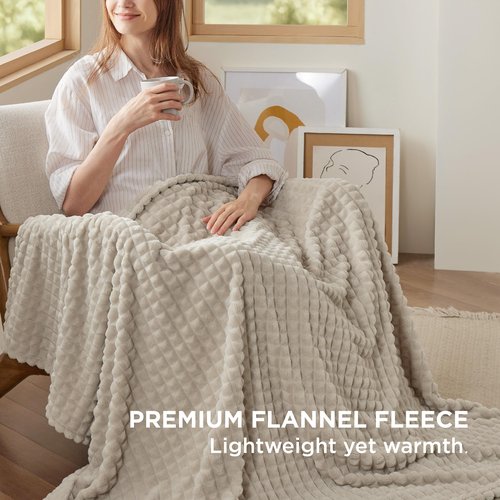 Bedsure Fleece Blanket for Couch - GentleSoft Warm, Cozy & Soft Throw Blanket for Women & Girls, Ideal for Chair & Bed, Linen, 50x60 Inches