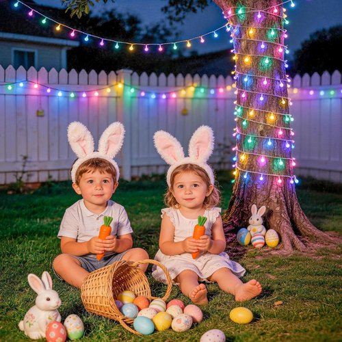 JMEXSUSS 100 LED Connectable Easter Lights - 33 ft Globe String Lights with Remote & 8 Modes | Indoor/Outdoor Decor