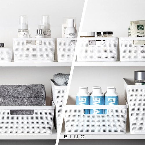 BINO Woven Plastic Basket - Medium White 4-Pack | Stylish Home Organization & Space-Saving Storage