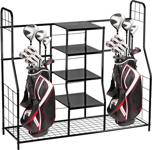 Home-it Golf Organizer - Extra Large Dual Storage Rack for Bags, Clubs, Balls & Accessories | Ideal for Garage & Basement