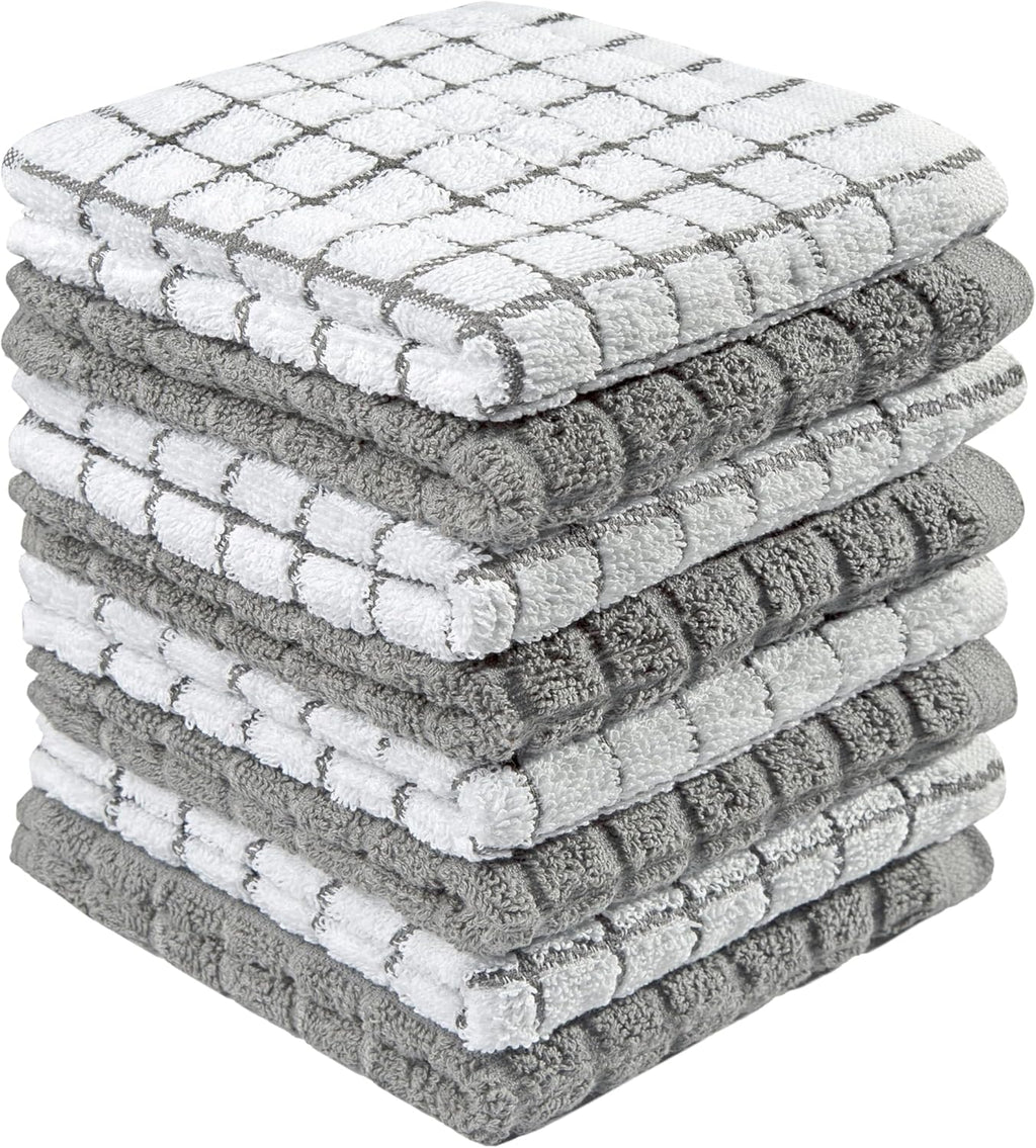 Bumble 100% Cotton Dish Cloths - 8 Pack | Soft, Highly Absorbent Kitchen Towels | 12" x 12" | Gray