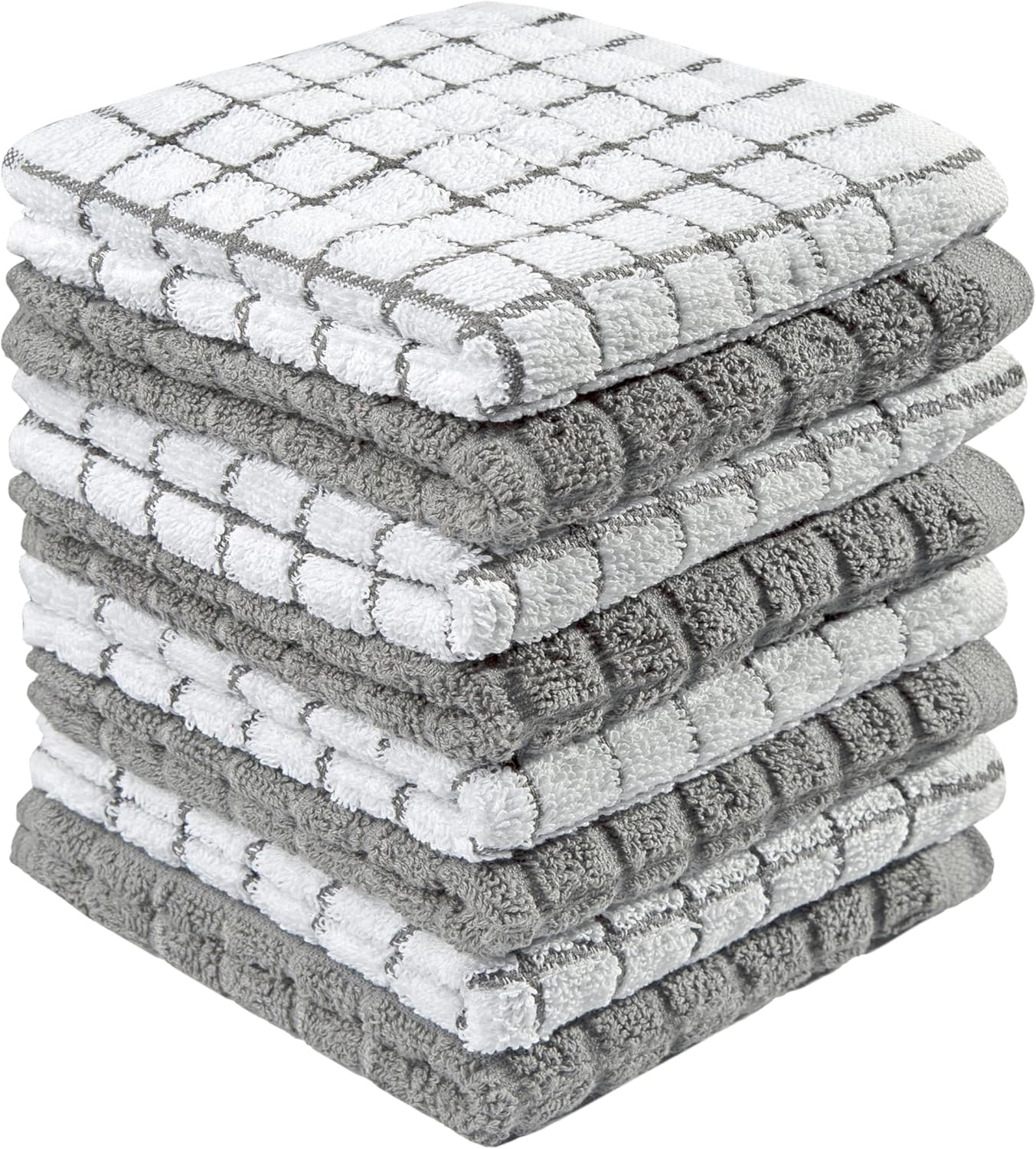 Bumble 100% Cotton Dish Cloths - 8 Pack | Soft, Highly Absorbent Kitchen Towels | 12" x 12" | Gray