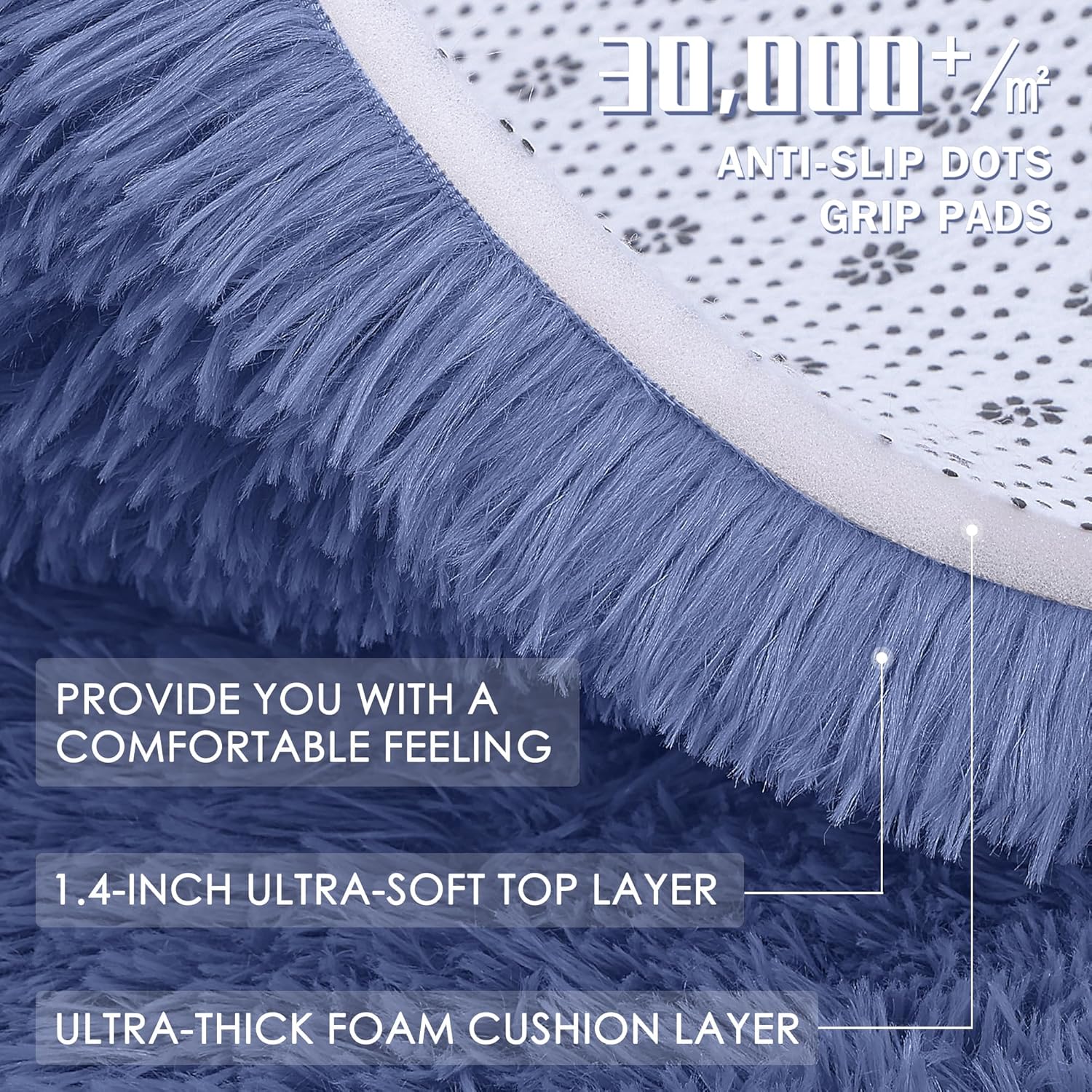OLANLY Large Area Rug - Soft Fluffy Shaggy Carpet for Living Room & Bedroom | Denim Blue 9x12