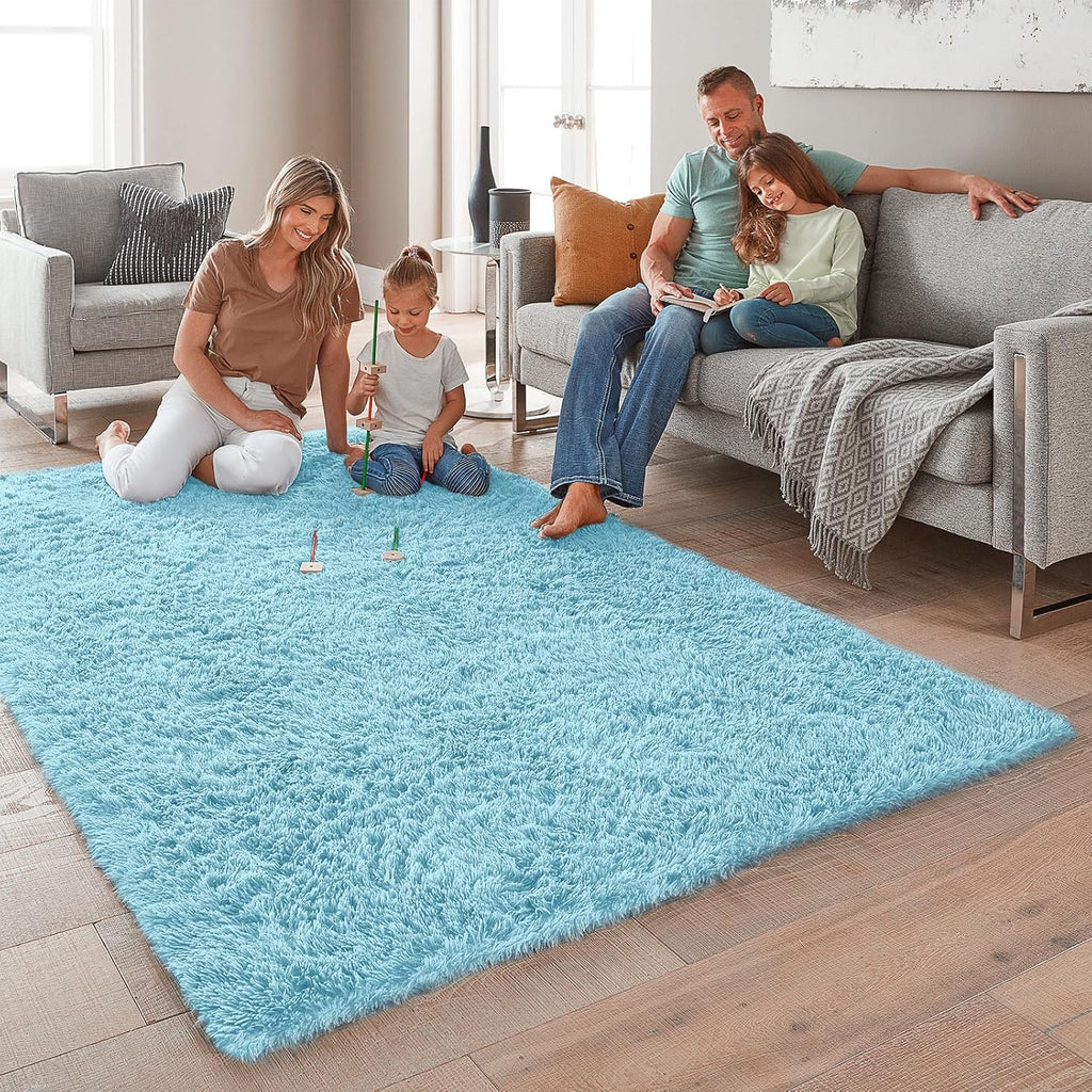 Ophanie Light Blue Area Rug - Soft Plush Shaggy Carpet for Living Room & Kids' Nursery | 5x8 Size
