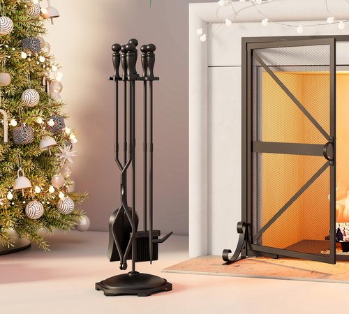Fire Beauty Fireplace Tools Set 5 Pieces Wrought Iron Fire Tool Set for Outdoor/Indoor Fireplace Accessories Set