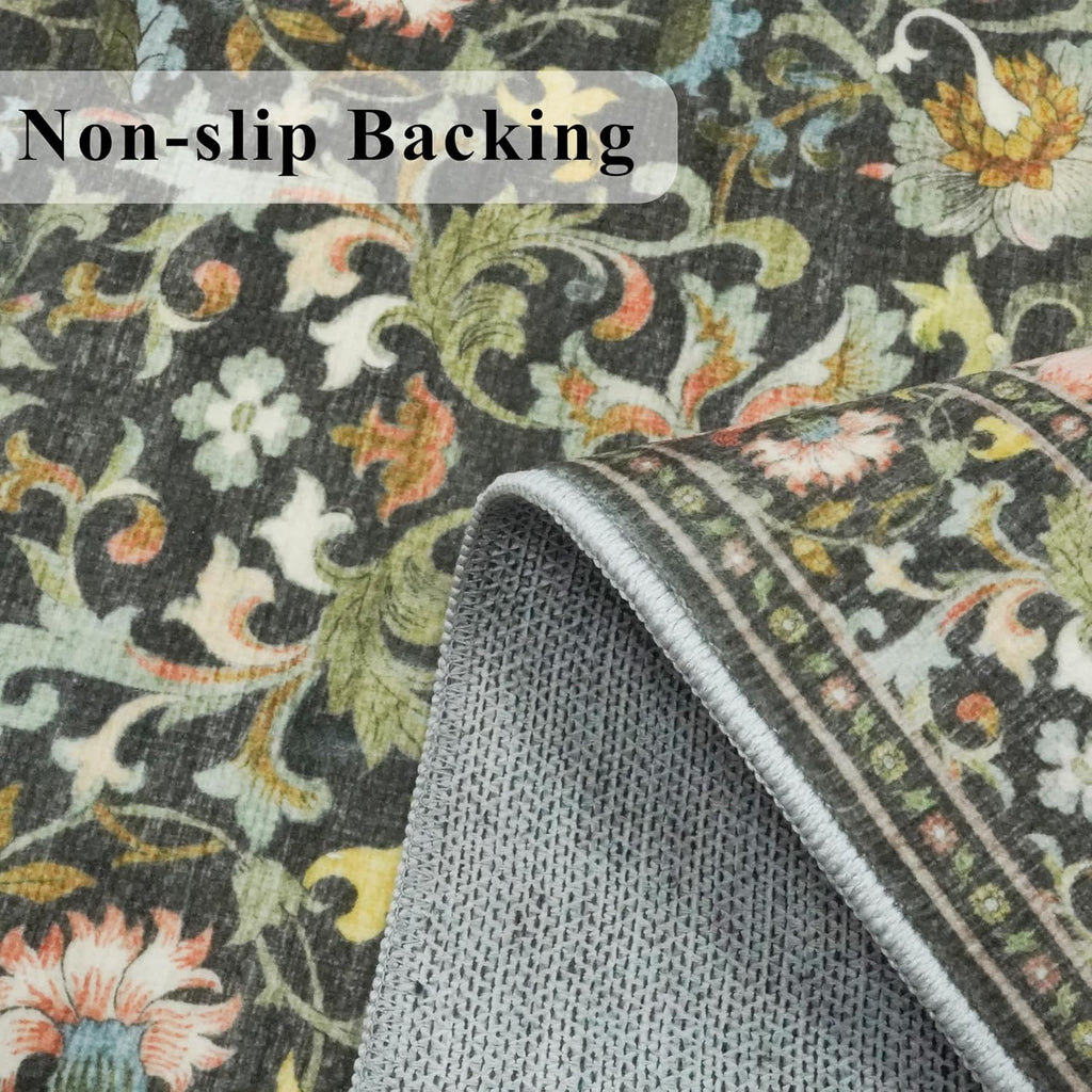 Skiennix Vintage Floral Area Rug - Ultra Soft Anti-Slip Kitchen Runner Mat | 3x6 Green