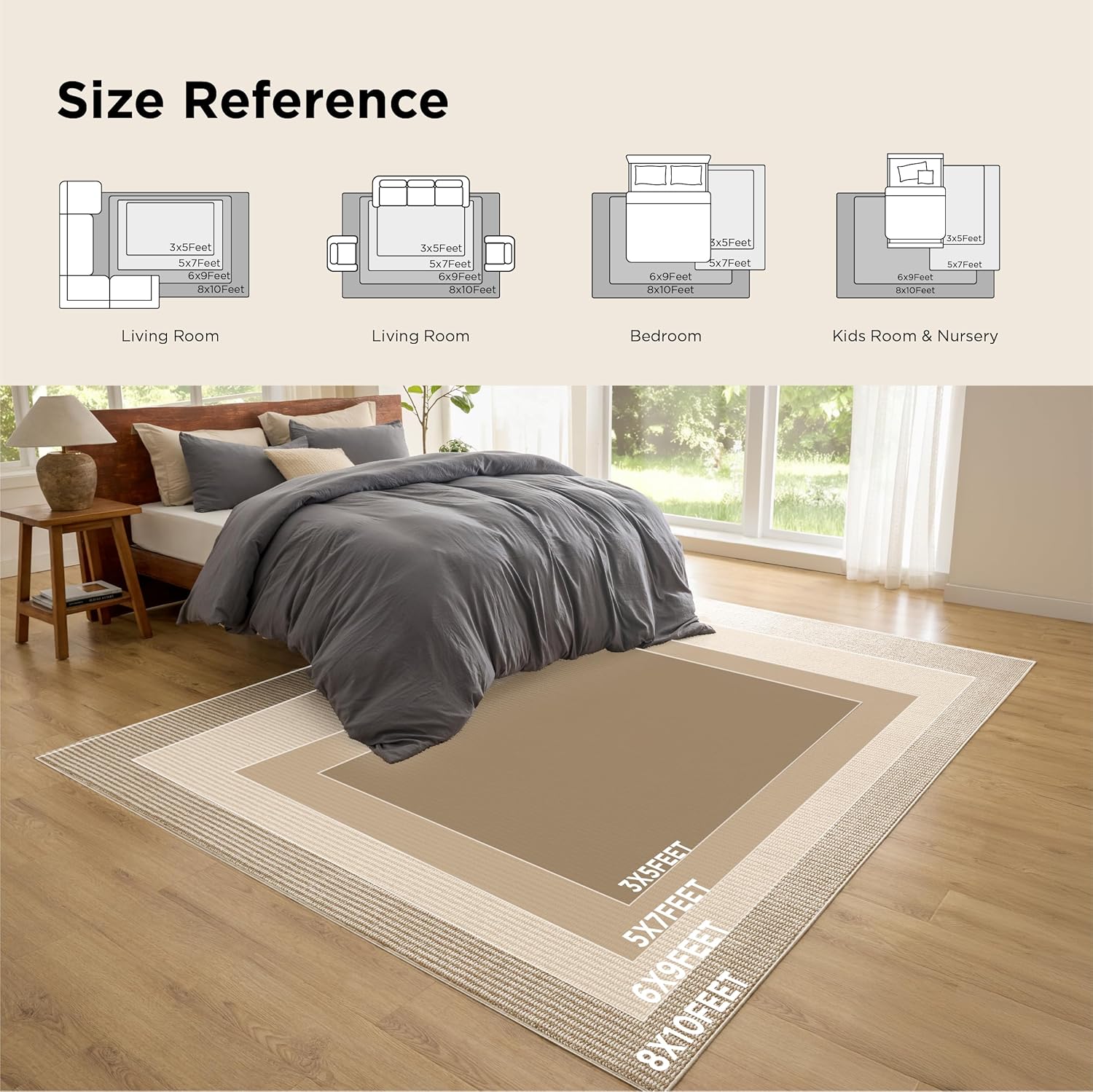Bedsure 5x7 Faux Wool Area Rug - Machine Washable, Non-Slip, Pet Friendly, Cream for Living Room & Bedroom