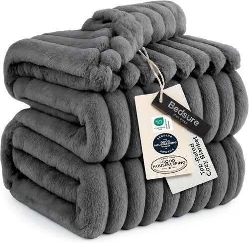 Bedsure GentleSoft California King Size Blanket - Cozy Frost Gray Fleece Throw, 102x96 Inches