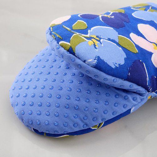 Kate Spade New York Painterly Bouquet Mini Oven Mitt 2-Pack Set, Heat Resistant, 100% Cotton with Printed Non-Slip Silicone Grip, Blue/Green/Rose, 5.5"X8"