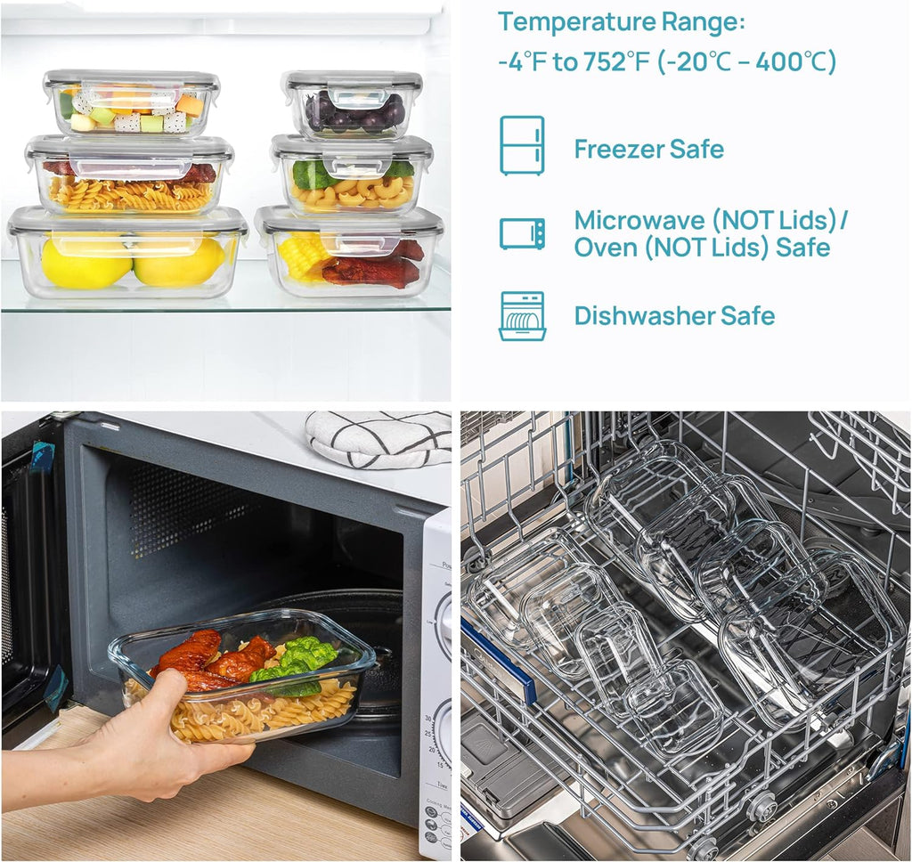 Vtopmart Glass Food Storage Containers - 8 Pack with Airtight Lids | BPA-Free Meal Prep for Microwave, Oven, Freezer
