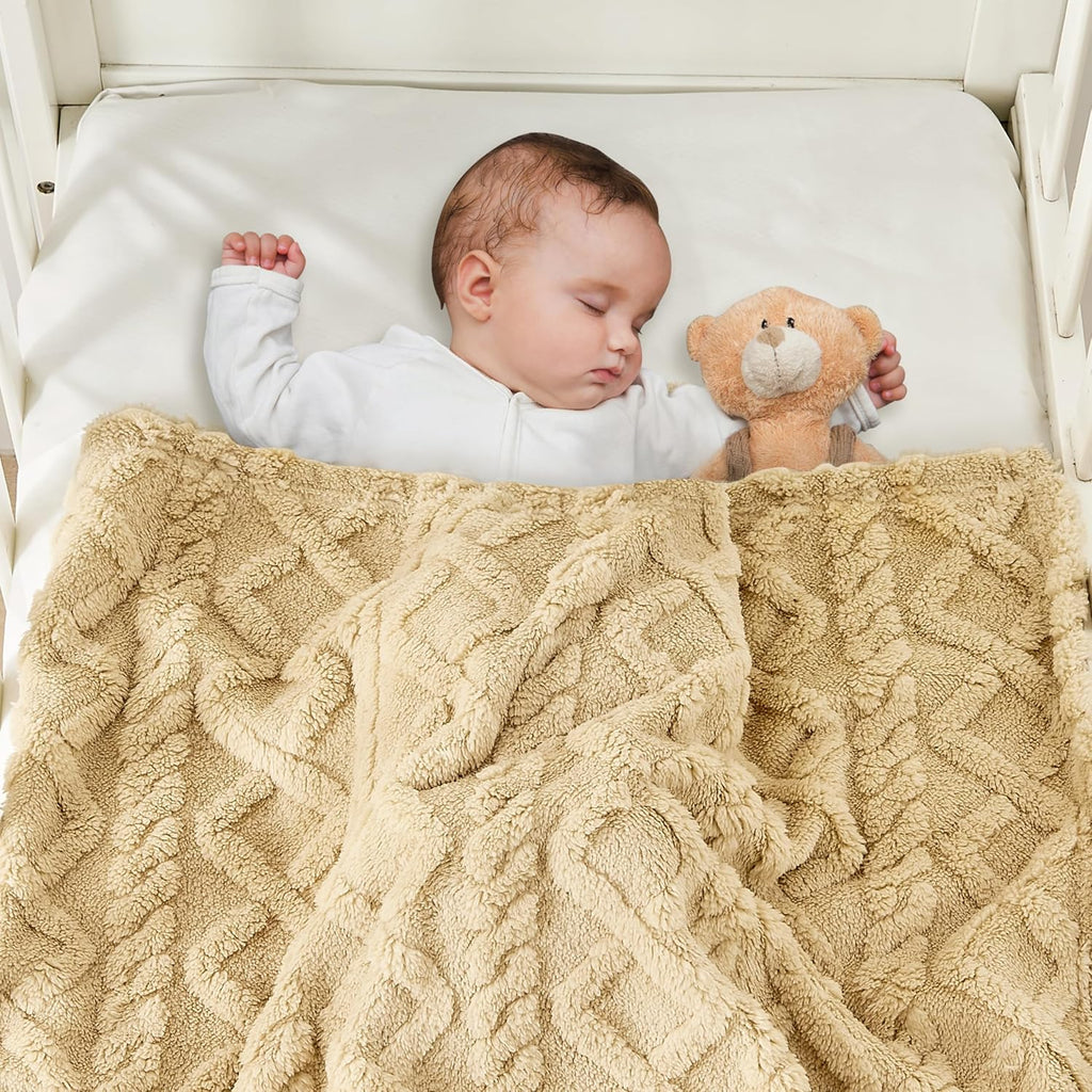 Sherpa Fleece Baby Blanket - Ultra Soft & Fluffy Premium Infant Blanket for Crib/Stroller | 30”×40” (Khaki)