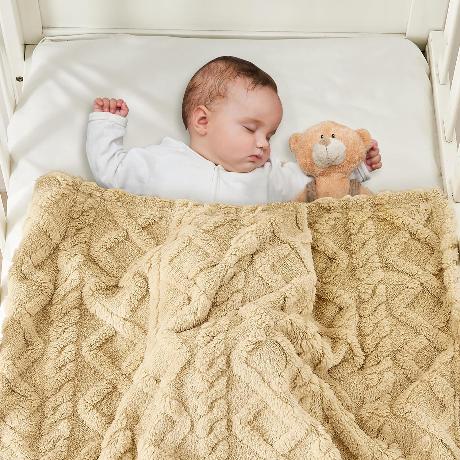 Sherpa Fleece Baby Blanket - Ultra Soft & Fluffy Premium Infant Blanket for Crib/Stroller | 30”×40” (Khaki)