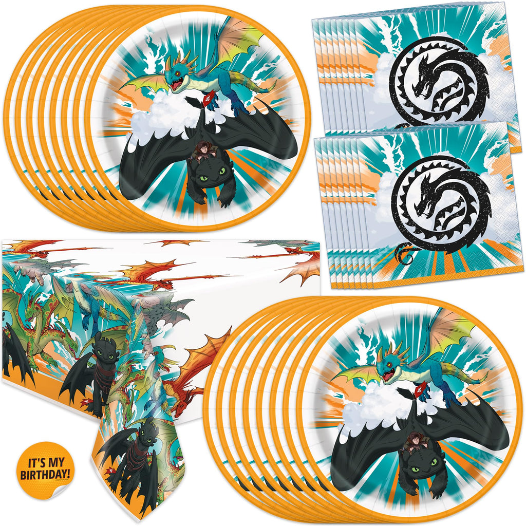 How to Train Your Dragon Party Supplies & Decorations | Tablecloth, Plates, Napkins, Sticker | Officially Licensed
