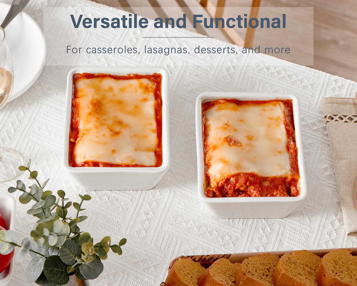 ONEMORE Small Baking Dish - Rectangle Ceramic Casserole for Oven | Set of 4, 5x7, White, Ideal for 1-2 Persons