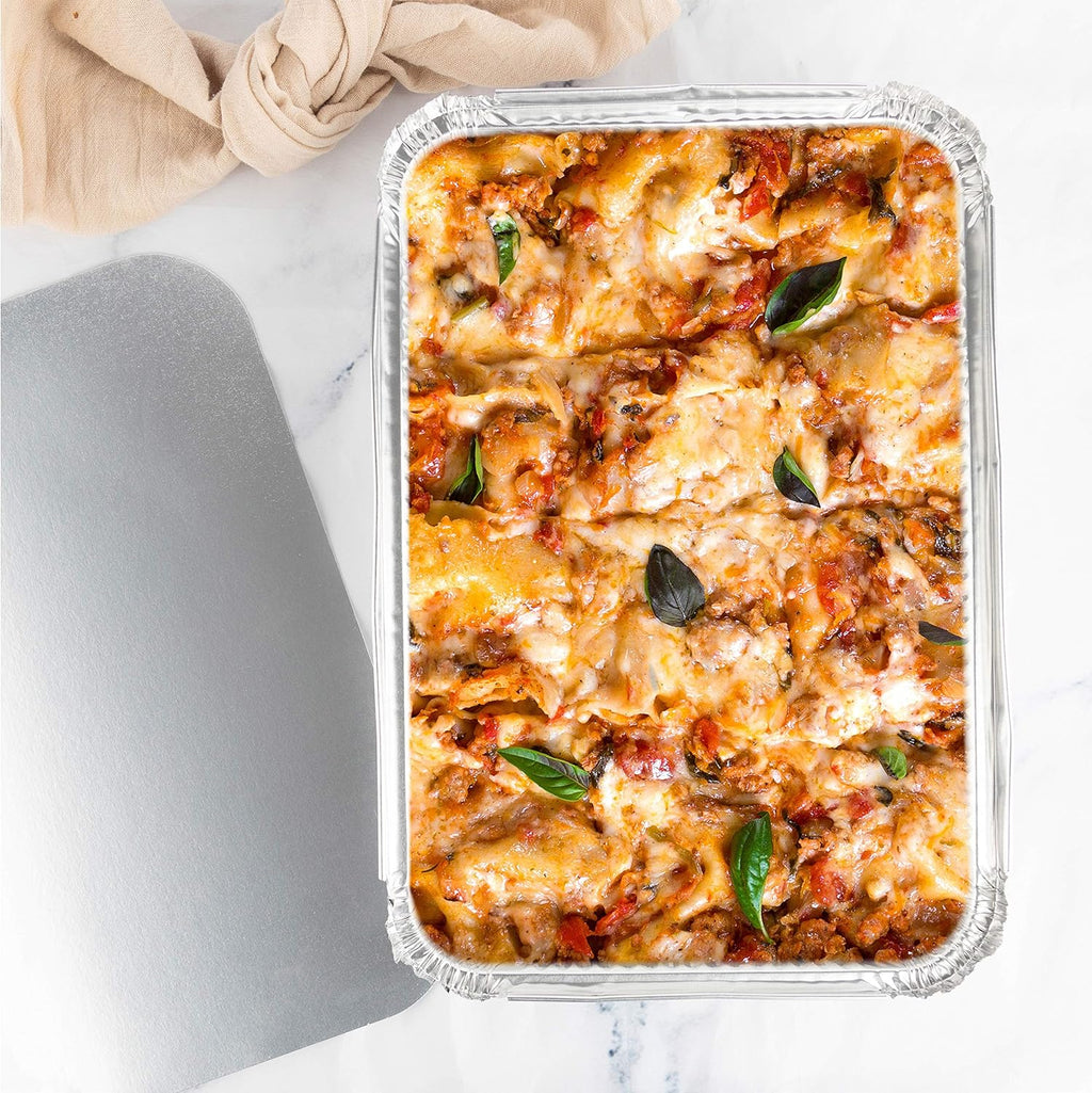 PLASTICPRO Disposable Aluminum Baking Pans - 4 LB Oblong 12'' x 8'' x 2'' with Cardboard Lids | Perfect for Brownies, Bread & Lunchboxes - Pack of 5