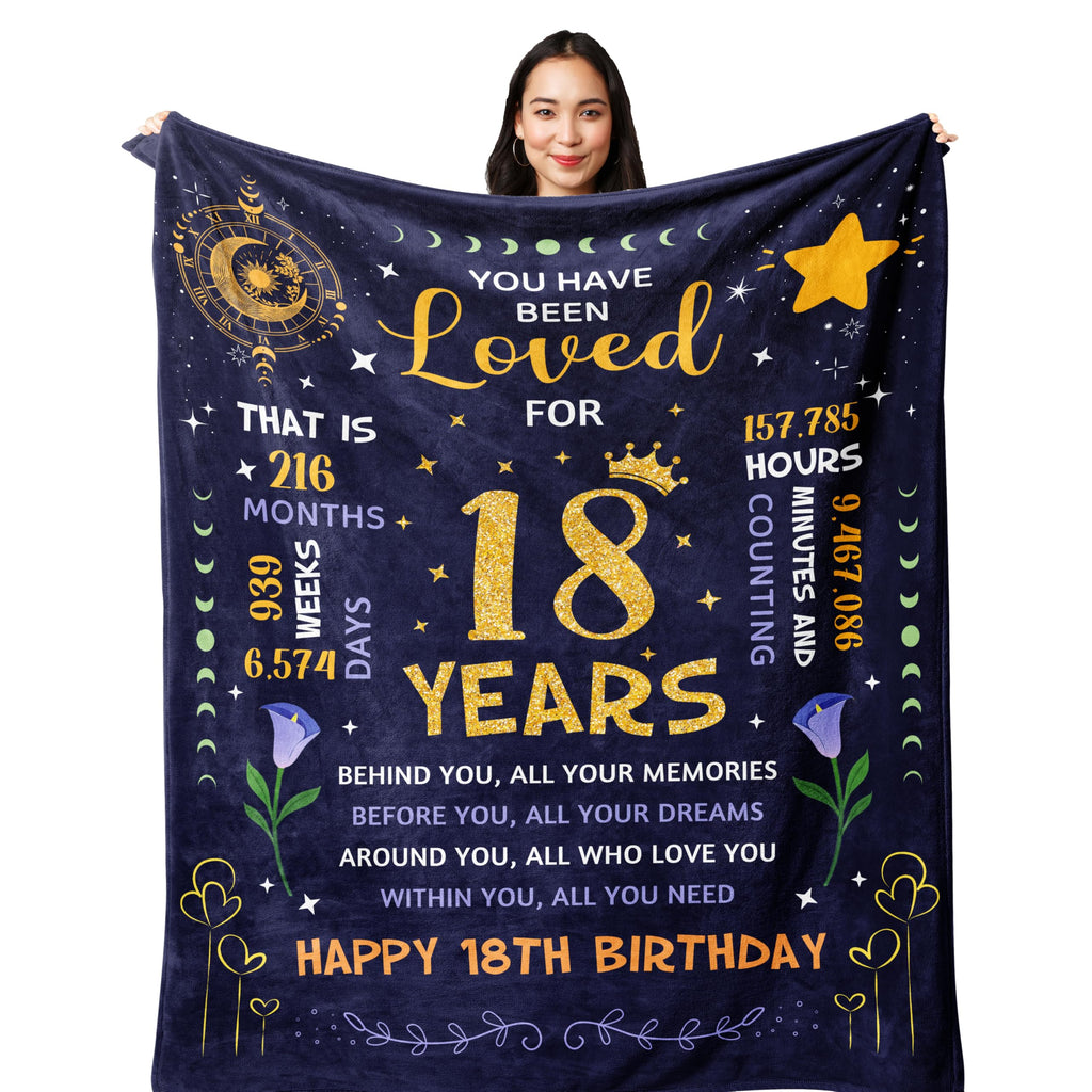 POQUSH 18th Birthday Gifts for Girls Blanket 60"x50", 18 Year Old Girl Birthday Gifts, Gifts for 18 Year Old Girl, 18th Birthday Decorations for Girls Blanket