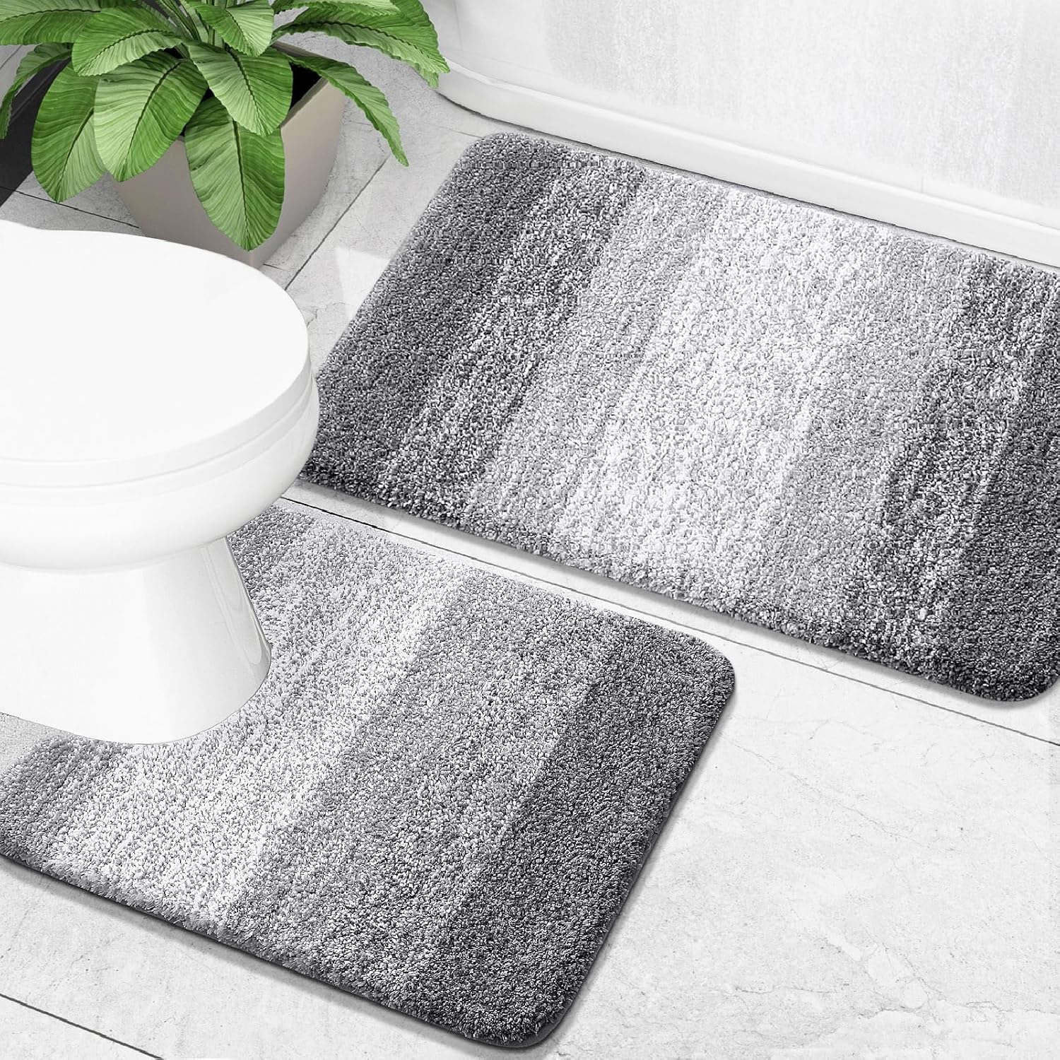OLANLY Ombre Bath Rug Set - Soft and Absorbent 2-Piece Bathroom Rugs in Grey | 30x20 & 24x16/24x20
