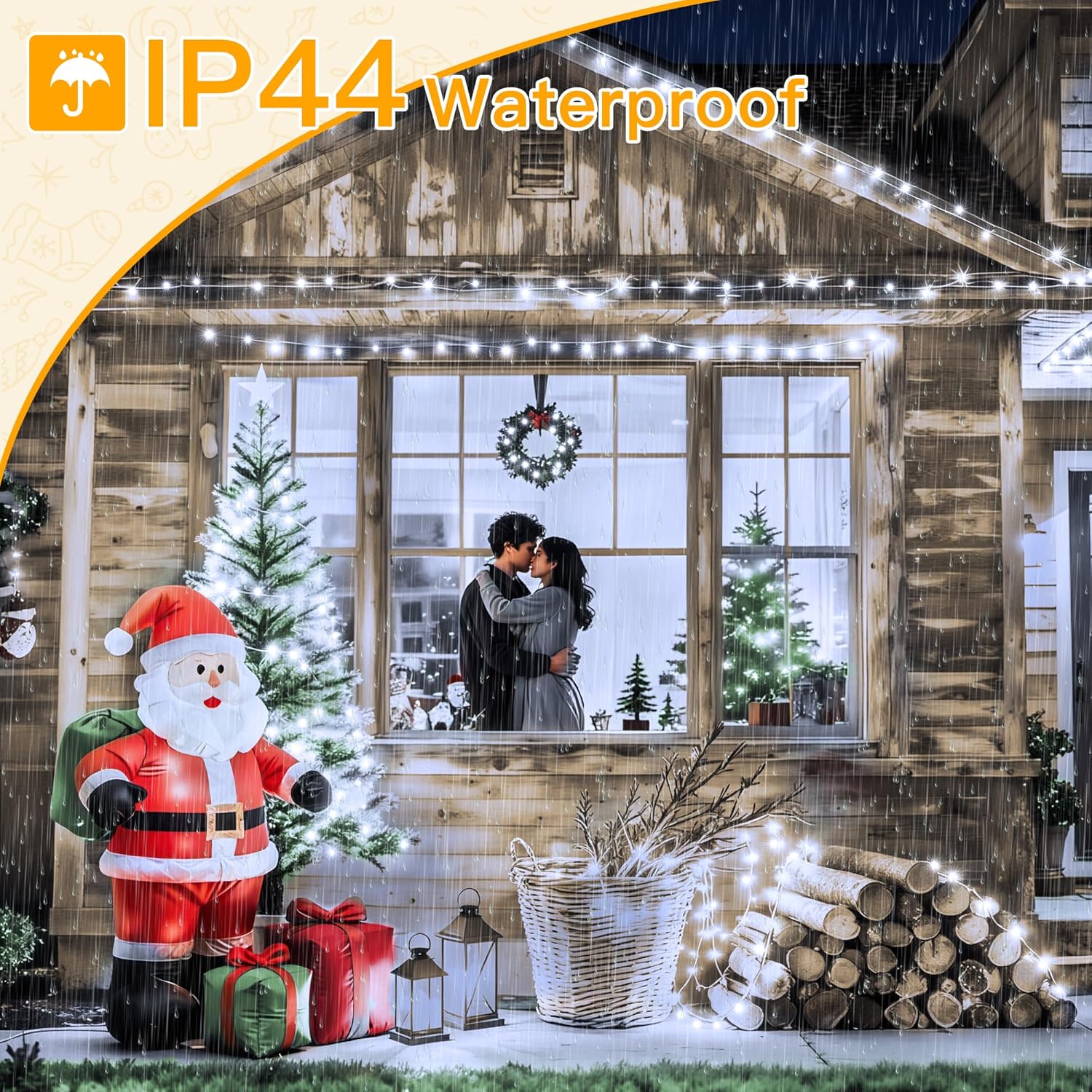 Ollny 200 LED Christmas Lights - 60FT Cool White Connectable String Lights | Waterproof, 8 Modes for Indoor/Outdoor Use