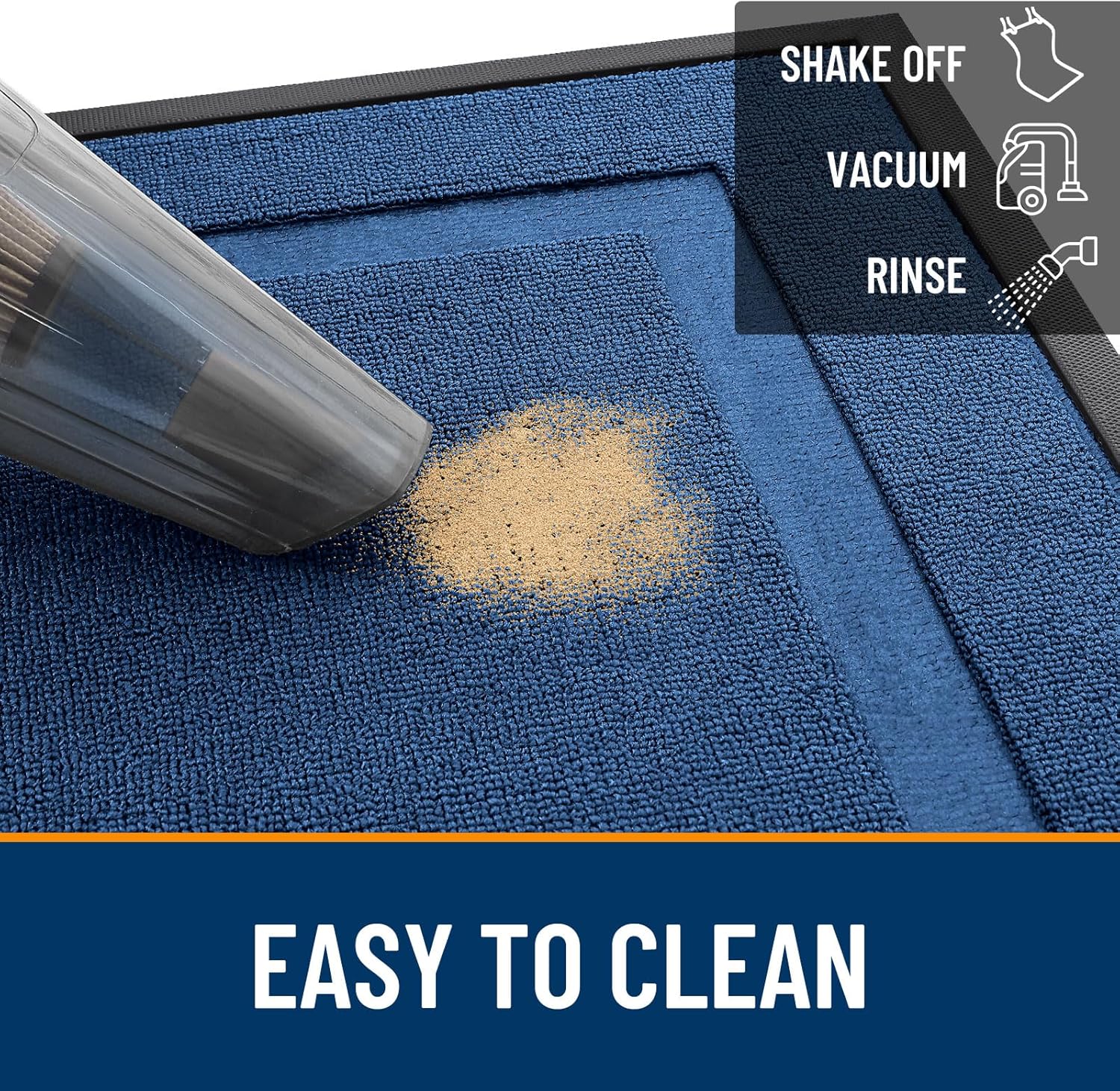 OLANLY Waterproof Front Door Mat - All-Season Indoor/Outdoor Doormat | Sturdy Natural Rubber, 29.5x17, Navy Blue