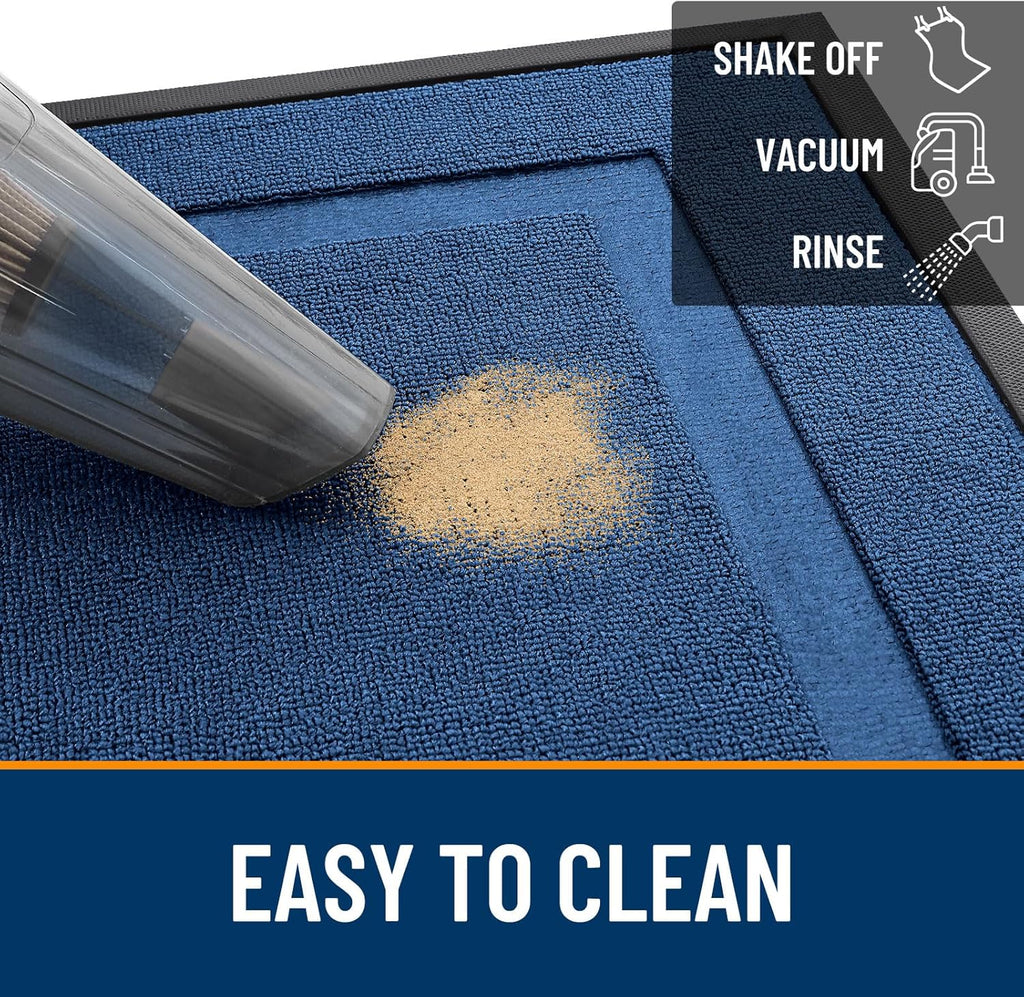 OLANLY Waterproof Front Door Mat - All-Season Natural Rubber Doormat | Easy Clean, Low Profile, 29.5x17, Navy Blue