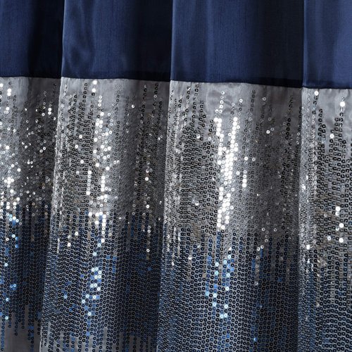 Lush Decor Night Sky Shower Curtain, Single, 72" W x 78" L, Navy & White - Sequin Shower Curtain - Sparkly Color Block Bath Curtain - Modern Glam Bathroom Decor - Extra Long Shower Curtain