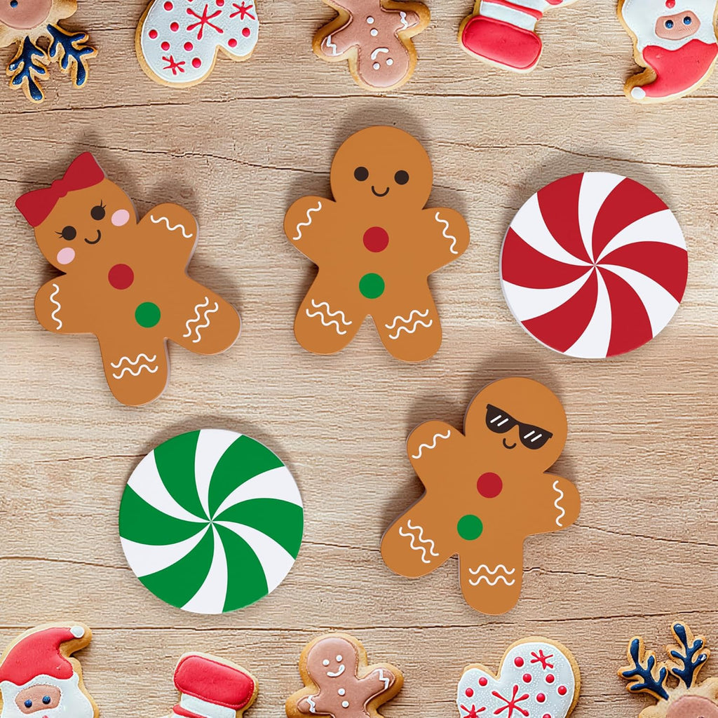 Regine Switzerland Gingerbread Christmas Decorations - 5 Pcs Wooden Signs for Home & Kitchen Decor
