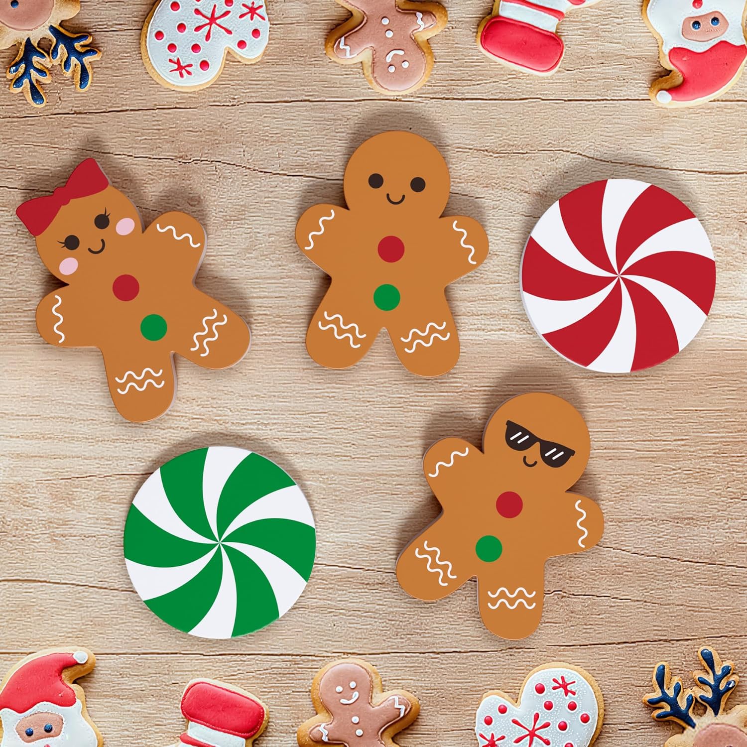 Regine Switzerland Gingerbread Christmas Decorations - 5 Pcs Wooden Signs for Home & Kitchen Decor