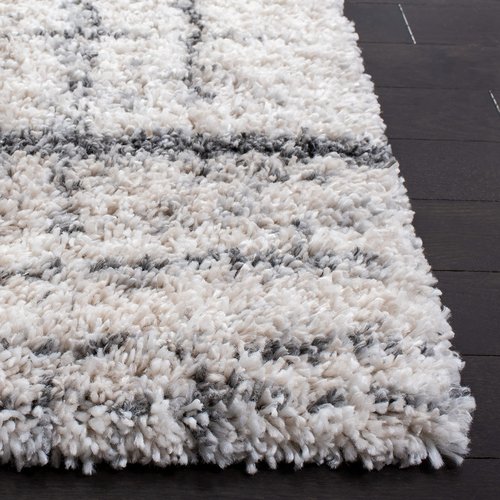 SAFAVIEH Fontana Shag Collection Runner Rug - 2'3" x 8', Ivory & Grey, Modern Design, Non-Shedding & Easy Care, 2-inch Thick Ideal for High Traffic Areas in Living Room, Bedroom (FNT855A)