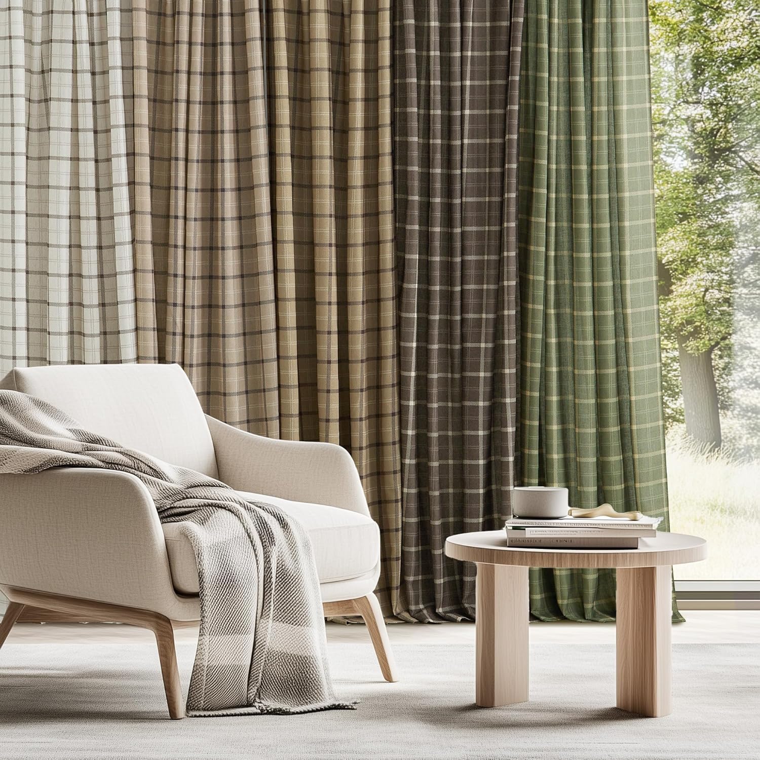 NICETOWN Linen Plaid Curtains - 84-Inch Light Filtering Privacy Shade | Semi-Sheer Grid Pattern, 1 Pair, 52W x 84L