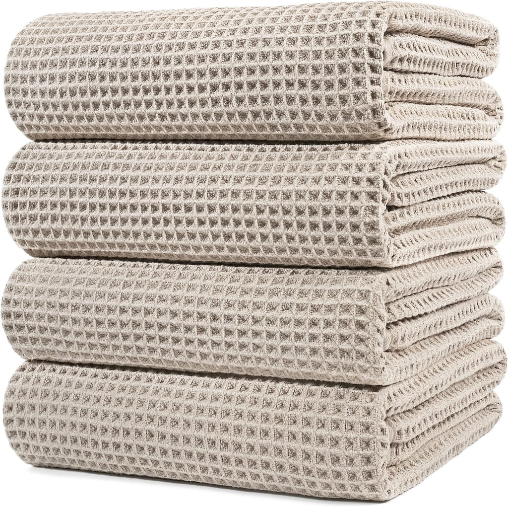 POLYTE Microfiber Bath Towels - Oversize Quick Dry, Lint-Free, 60 x 30 in, 4 Pack | Waffle Weave
