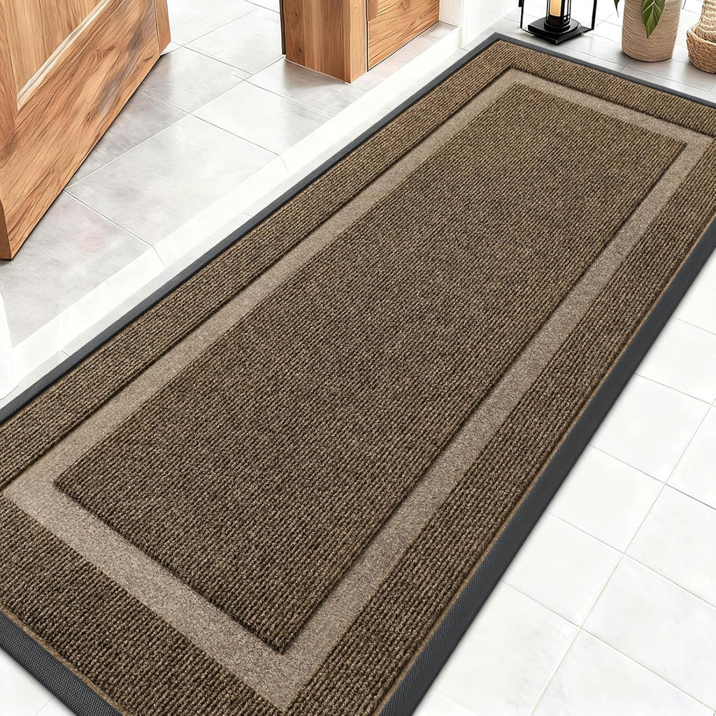 OLANLY Waterproof Front Door Mat - All-Season Indoor/Outdoor Doormat | Sturdy Natural Rubber, 59x20, Brown