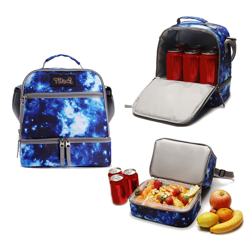 Tilami Lunch Bags Insulated Adjustable Strap Zipper, Two Compartments Cooler Bags, Bento Bags for Kids Toddlers (Blue)