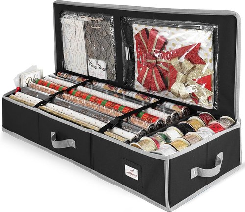 Hearth & Harbor Wrapping Paper Storage Container - Tear-Proof Organizer for Up to 22 Rolls | Christmas Gift Bag