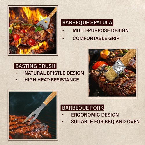 11-Piece BBQ Grill Tool Set with Engraved Maple Wood Gift Box with Stainless Steel Barbecue Accessories with Wooden Handles – The Grillfather Grilling Kit for Dad, Men, Husband