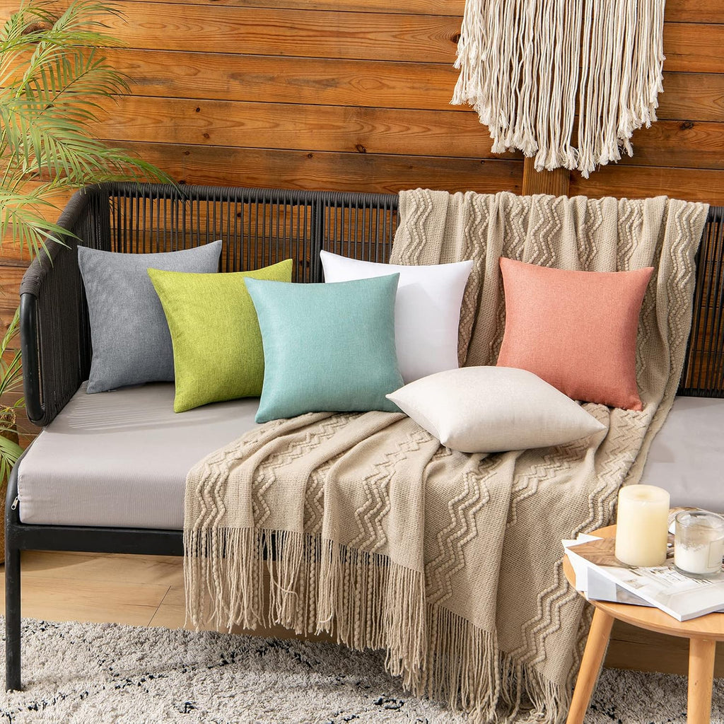 MIULEE Decorative Outdoor Throw Pillow Covers - Waterproof Faux Linen Cushion Cases | 12x12 Inch Teal, Pack of 2