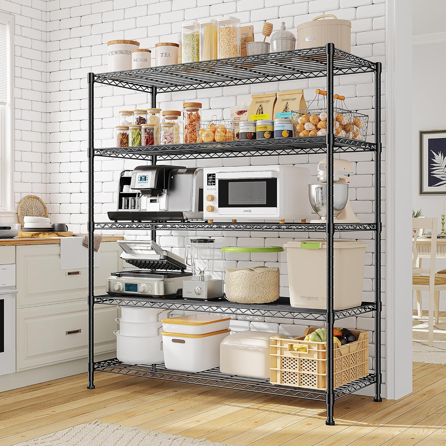 Skiennix 5-Tier Wire Shelving Unit - Adjustable Metal Storage Rack for Kitchen, Pantry, Garage | 45" W x 13.5" D x 70.5" H - Black