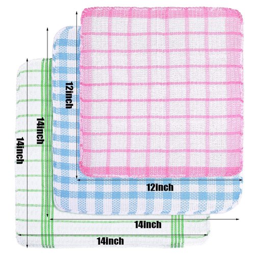 Patelai 12 Pcs Kitchen Dish Cloths for Washing Dishes Absorbent Dish Rags Cleaning Reusable Towels for Scrubbing Wipe Glass Xmas Home Household Supplies(Bright Color,13.8'' X 13.8'', 11.8 x 11.8'')