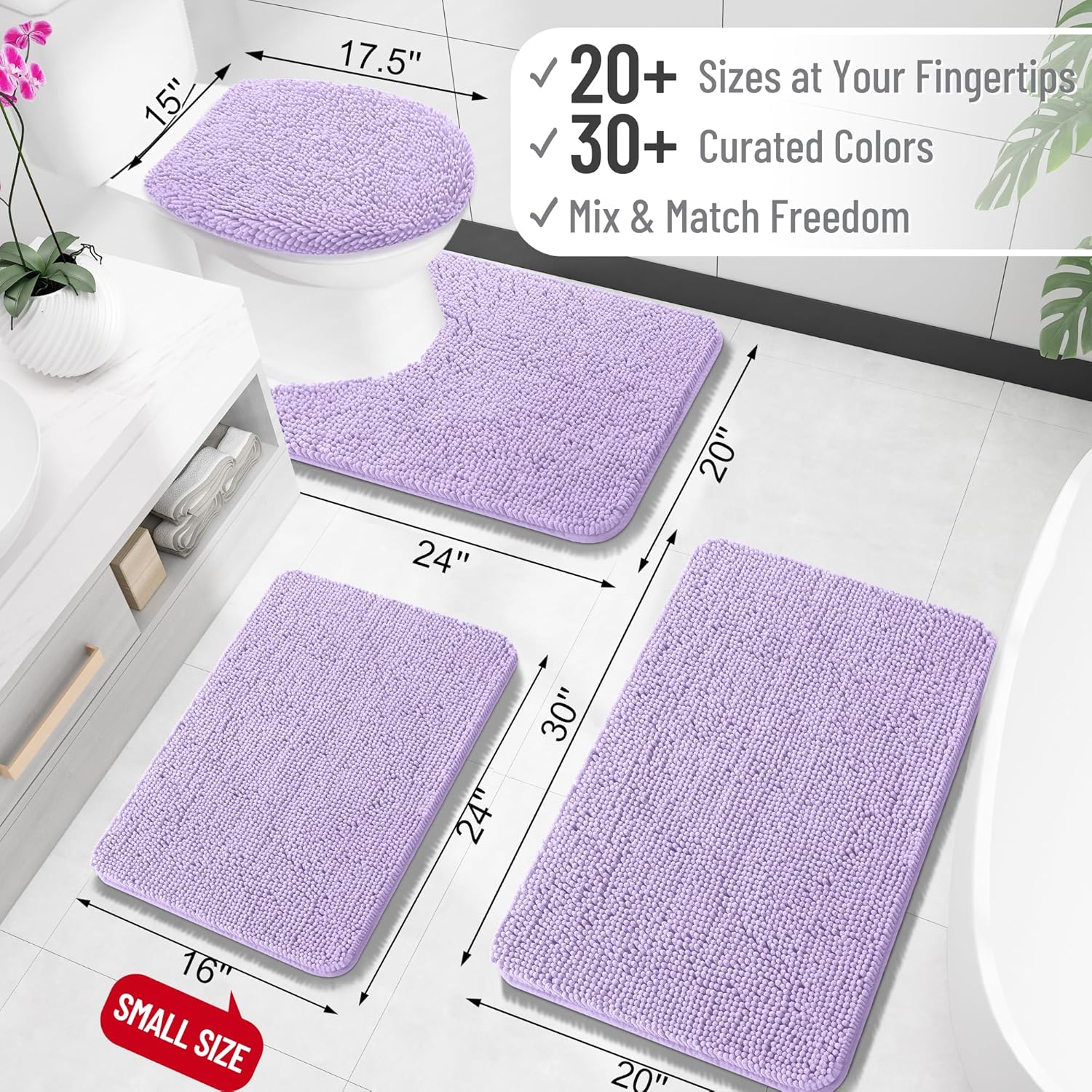 OLANLY Large Bath Rugs - Extra Soft Chenille, Quick Dry & Machine Washable | 45x27 Inches, Lavender