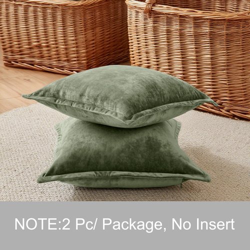NEPHEALIS Velvet Pillow Covers 2 Pack Soft 26x26 Pillow Covers Solid Square Euro Shams Decorative Couch Pillow Cases with Wide Border for Sofa Bed Home Decor,Army Green