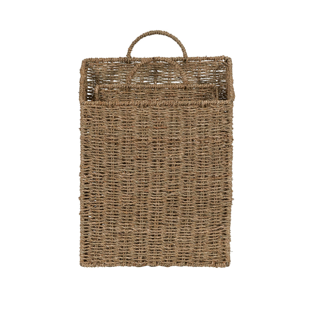 Rectangular Wicker Hanging Baskets, Set of 2, Small and Large, Handwoven Seagrass, Durable Metal Wire Frame, Multipurpose and Contemporary, Perfect for Organizing Newspapers, Mail and More, Natural