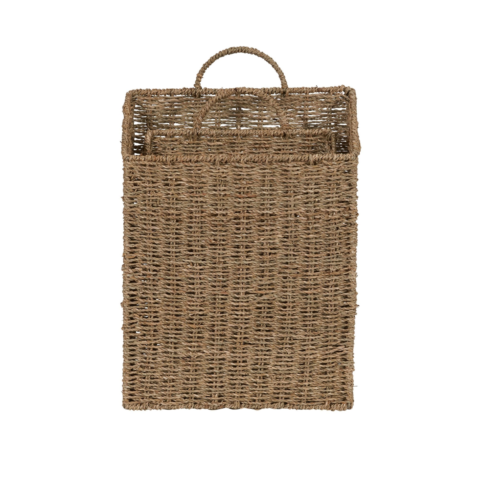 Rectangular Wicker Hanging Baskets, Set of 2, Small and Large, Handwoven Seagrass, Durable Metal Wire Frame, Multipurpose and Contemporary, Perfect for Organizing Newspapers, Mail and More, Natural
