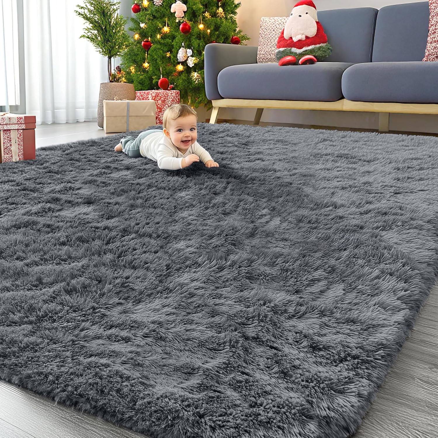 OLANLY Large Area Rug - Soft Fluffy Shaggy Carpet for Living Room & Bedroom | Machine Washable, Grey