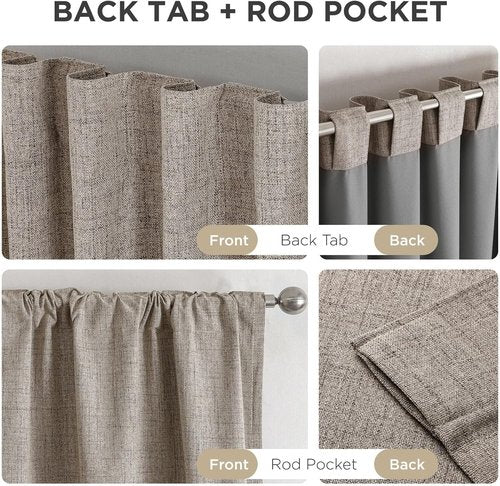 Joydeco Blackout Curtains - 100% Light Blocking Nature Linen, 84-Inch Long, 2 Panels Set for Bedroom & Living Room