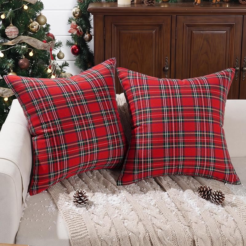 Red Tartan Plaid Christmas Outdoor Throw Pillow Covers 18x18 (Pack of 2) Variation of THIS listing